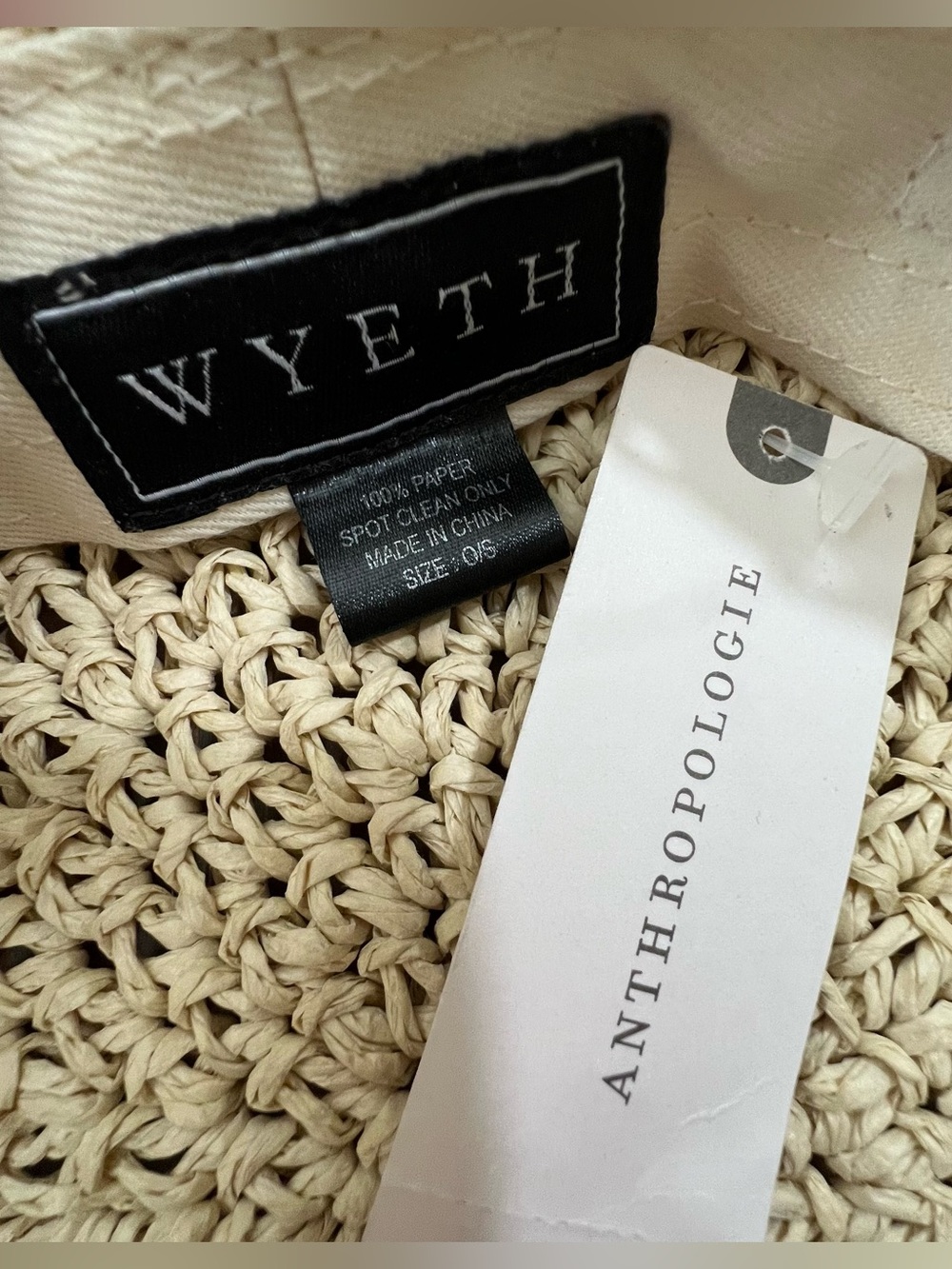 Anthropologie Wyeth paper straw beret hat in neutral pattern - Picture 4 of 4
